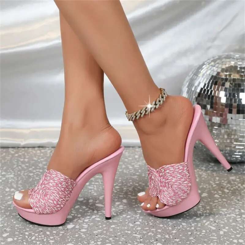 Summer Street Style Women Slippers Fashion Platform Open Toe Thin High Heels Ladies Nightclub Party Prom Shoes
