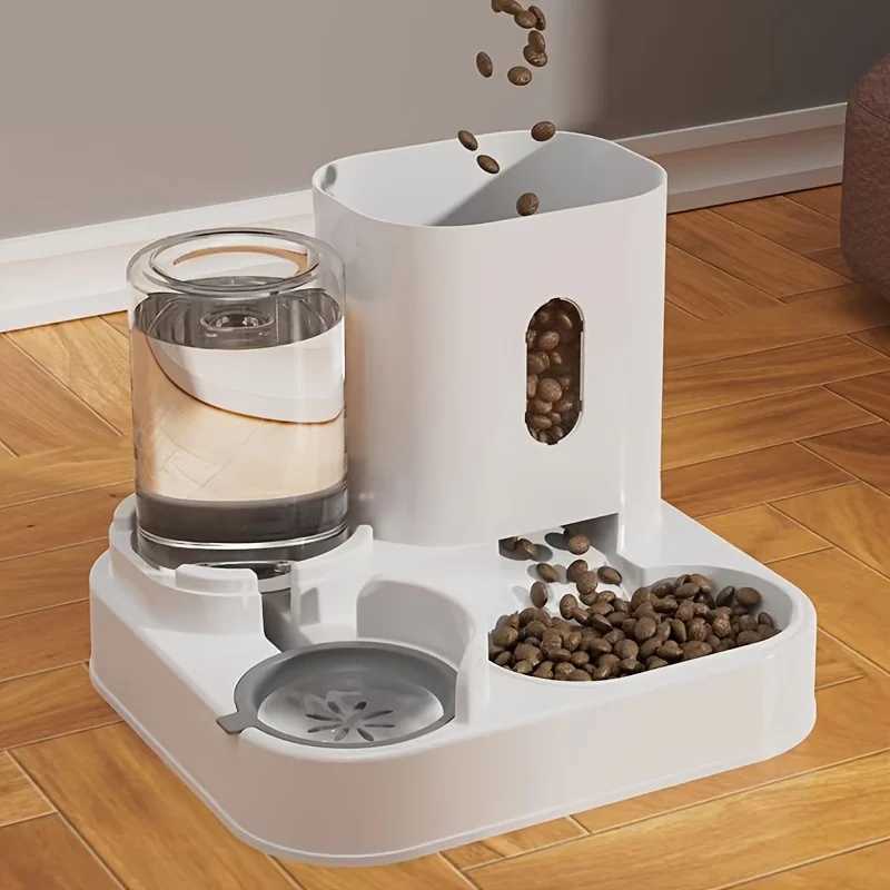 Dog Feeders Cat Food Water Dispenser Cat Feeder Non Wet Mouth Fully Automatic Two in One Plastic Automatic Water Dispenser H250218