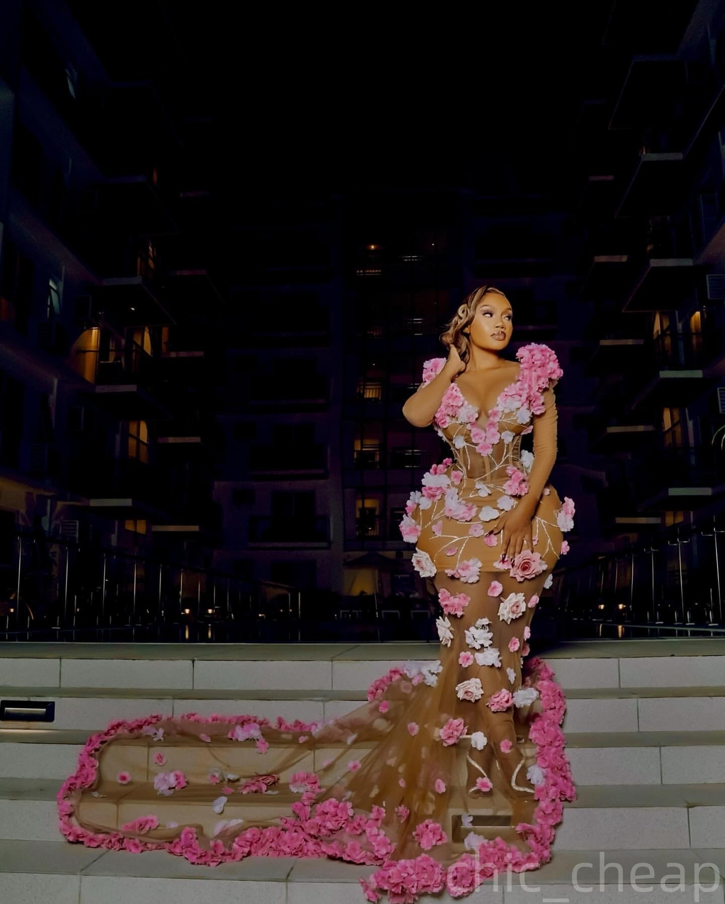 Aso Ebi Pink Mermaid Prom Dresses 2025 Illusion Flowers Beaded Tulle Evening Formal Party Second Birthday Engagement Gowns Plus Size Dress For Special