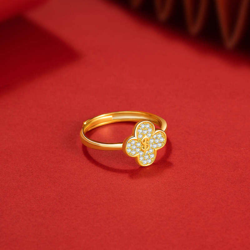 Wealthy Pure Silver Light Luxury, High Sense, Lucky Clover Ring, Ins Style, Birthyear Flower Pair Ring
