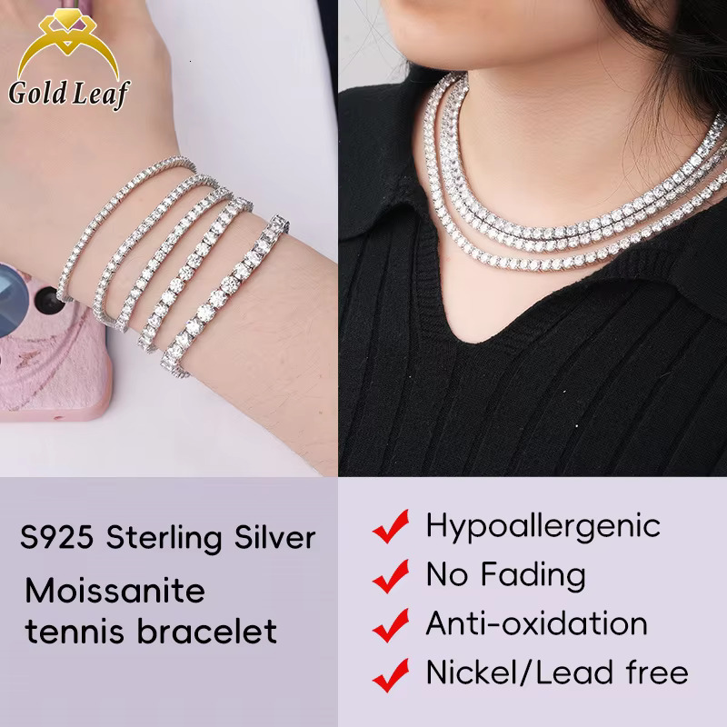Goldleaf Hot Sale Sterg Sier Bracelet Tennis Necklace 3-5mm D VVS Moissanite Chain