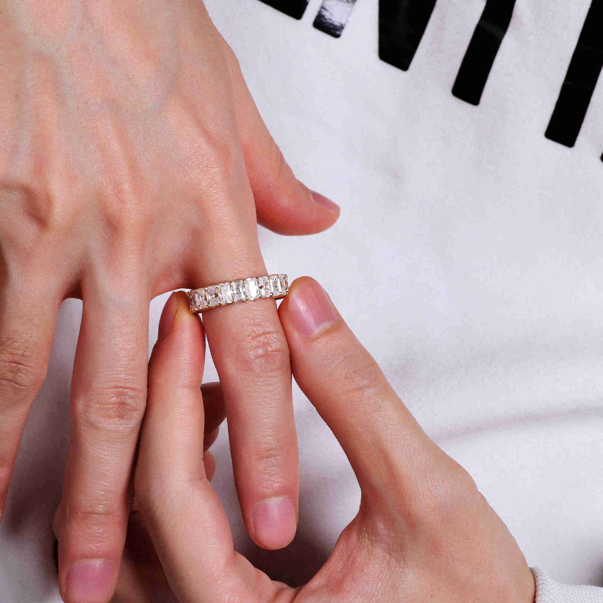 Luster Classic Fine Jewelry Design 10k 14k 18k Yellow Gold 5x3mm Radiant Cut Moissanite Eternity Band Ring