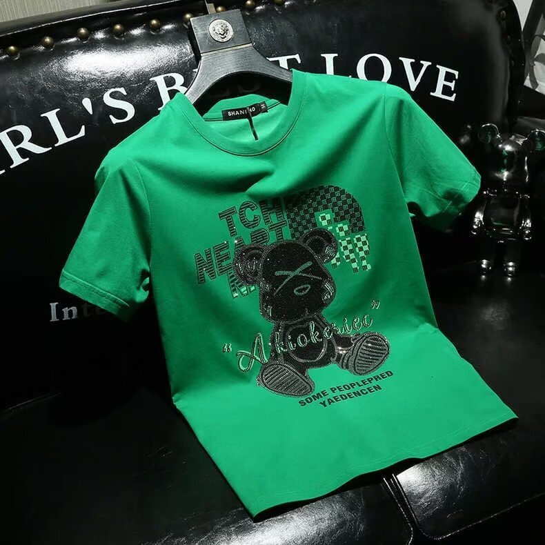 2025 Summer New Designer T-shirt Men's Personalized Hot Diamond Short Sleeve Large Bottom Shirt Rabbit Slimming Fashion Half Sleeve Fashion
