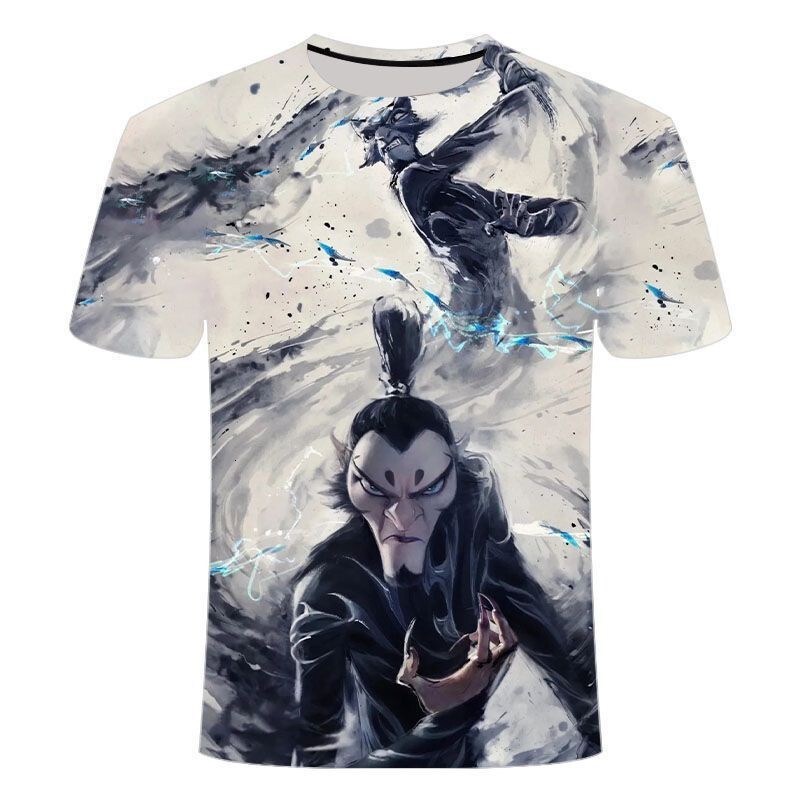 Nezha Demon Children's Sea T-shirt Summer New 3D Printing Trendy Fashion Youth Designer T-shirt Round Neck Hot Movie Short Sleeve Men's Wear