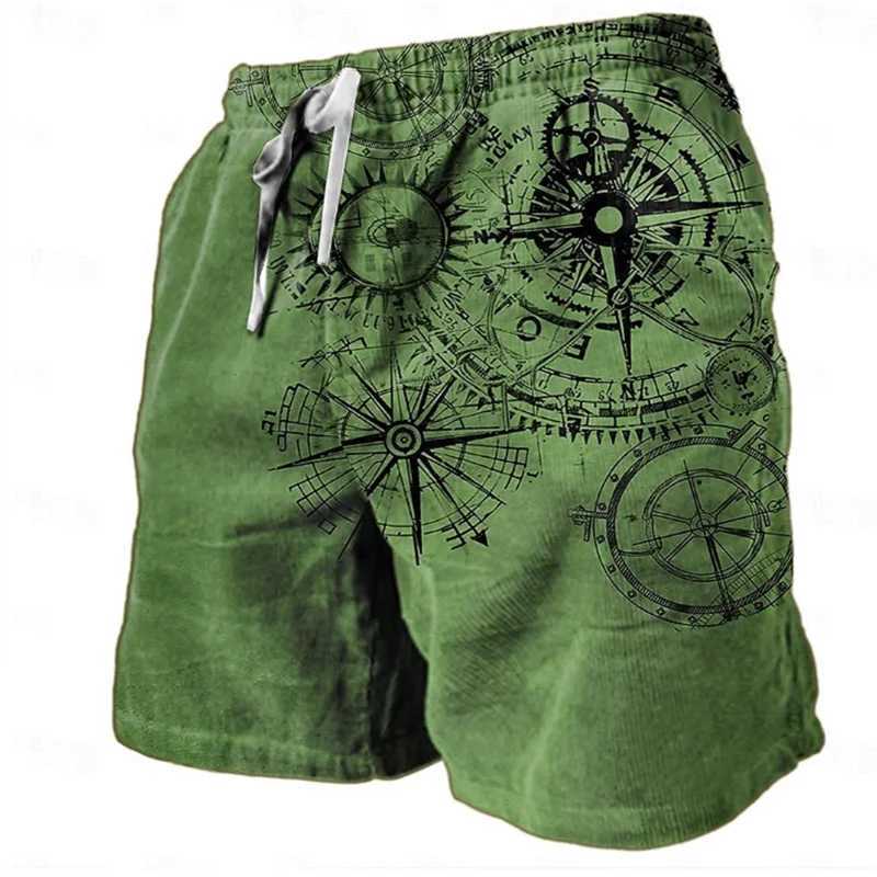 Men's Shorts Vintage Compass Pattern Beach Short For Men Fashion Trend Summer 3D Printed Swim Trunks Loose Drawstring Streetwear Short Pants z250