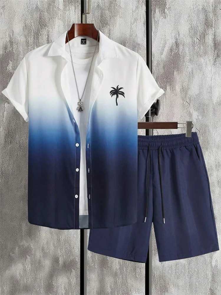 2-piece Summer Mens Short-sleeved Shirt And Beach Shorts Set Outdoor Street Mens Fashionable Shirt Beach Mens Casual ShortsXJ250218