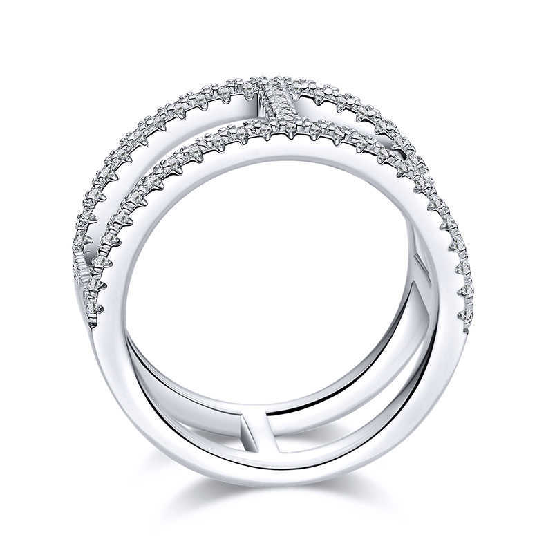 Luster Elegant Modern Style 925 Sterling Silver H-shaped Row Design Paving Moissanite Ring Band for Women