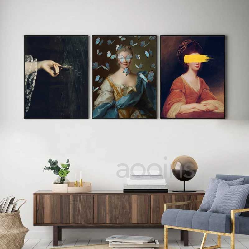 Altered Vintage Portrait Eclectic Print Maximal Art Canvas Painting Five Wall Surreal Rococo Baroque Poster This Wall Decor Y250218