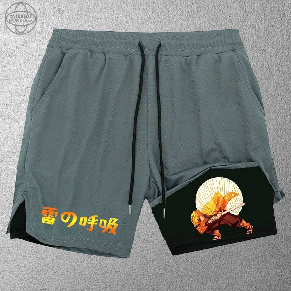 Fashionable printed sports shorts mens fitness 2-in-1 shorts double-layer beach shorts outdoor training running shorts S-2XL W250219