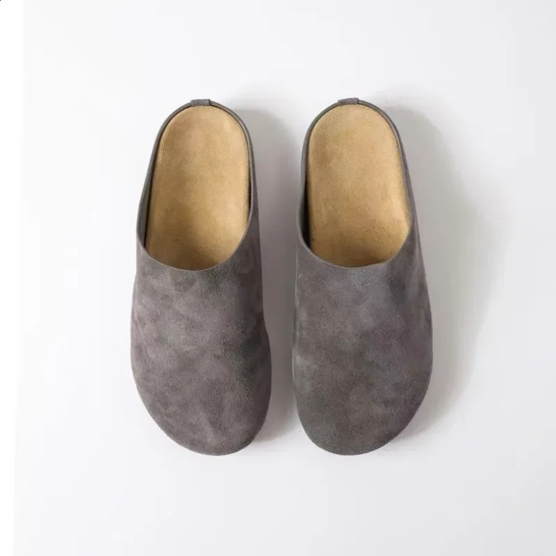 Women Suede Mules Shoes Flat Round Toe Casual Comfort Slides Thick Sole Slippers Retro Garden Mule Clog Slides 250218