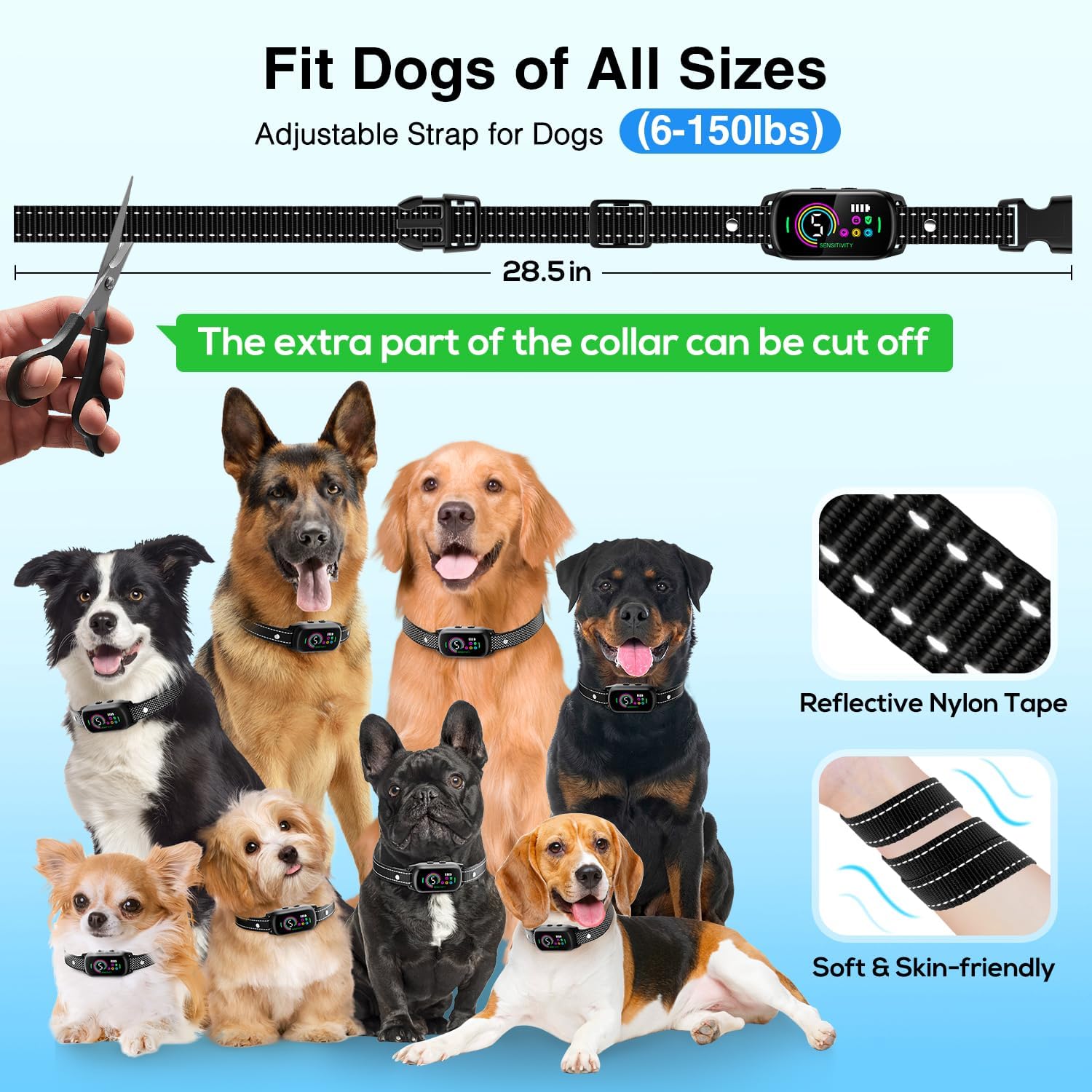 2pcs Black Color Rechargeable Smart Bark Control Collar - Adjustable Sensitivity and Multiple Modes for All Size Dogs