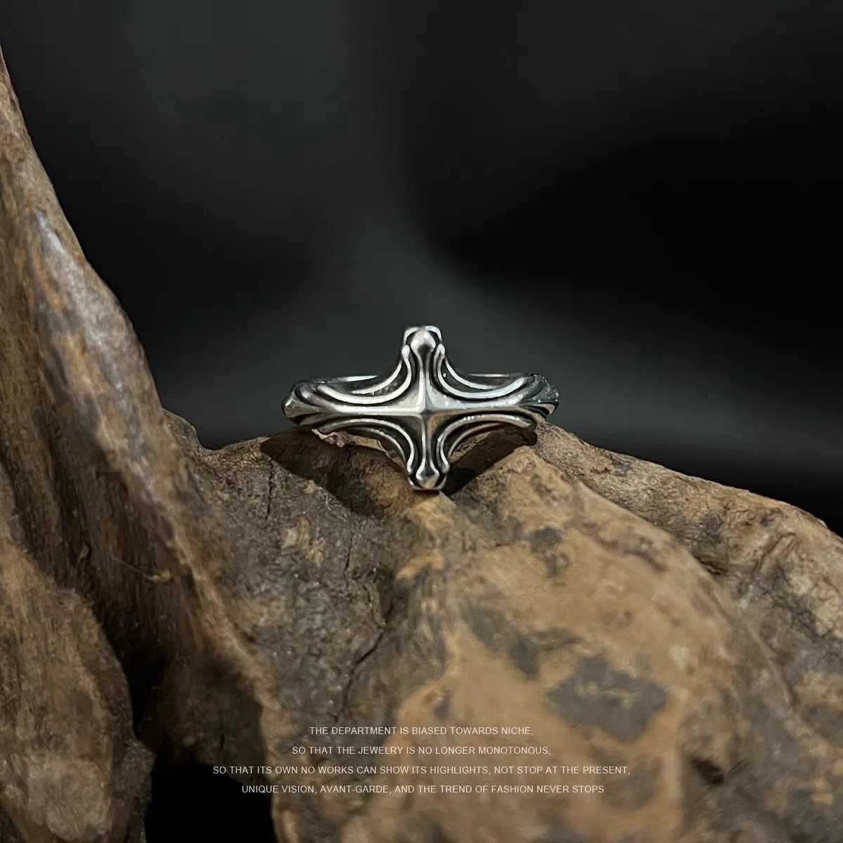 Retro Rib Cross Ring For Men Silver Color Punk Gothic Adjustable Ring Handmade Jewelry Rock Hiphop Biker Accessories Man GiftXJ250219