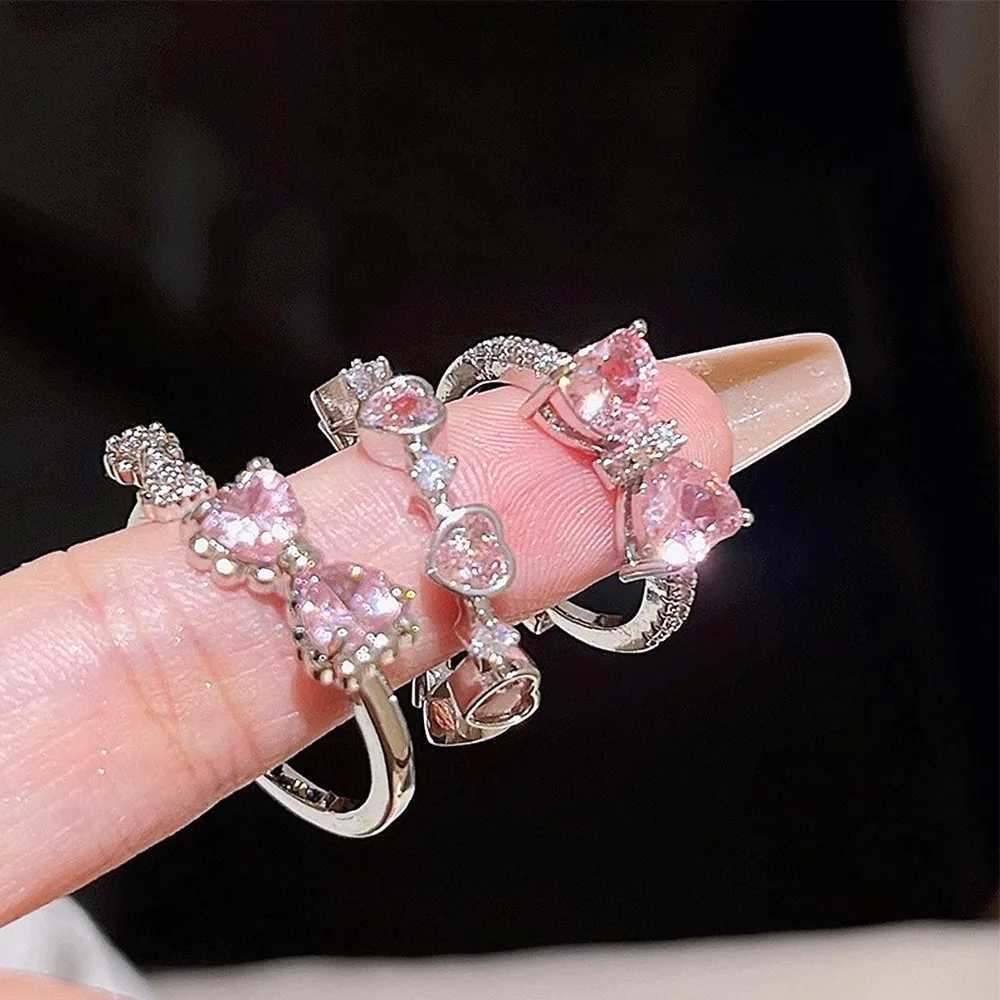 Fashion Zircon Opening Finger Ring Y2K Pink Crystal Irregular Heart Rings for Women Sweet Girls New Kpop Party Jewelry GiftsXJ250219