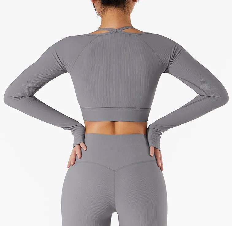 womens long sleeve yoga shirts with shorts workout sets quick dry gym wear boxer style activewear fitness sports suits women high waisted breathable y