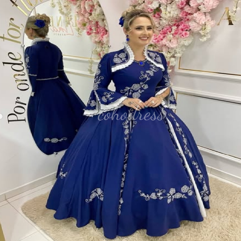 Stunning Navy Arabic Evening Dress With Jacket Elegant Moroccan Kosovo Algerian Caftan Prom Dress Embroidery Birthday Dress 2025 Inspired Arab Formal 
