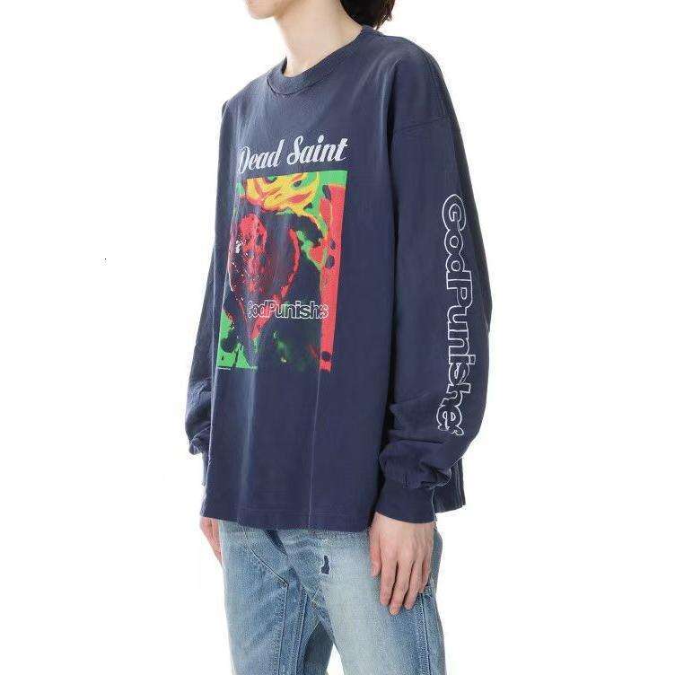 SAINT MICHAEL New Japanese Trendy Red Head Vintage Loose Round Neck Base Long Sleeve T-shirt for Men