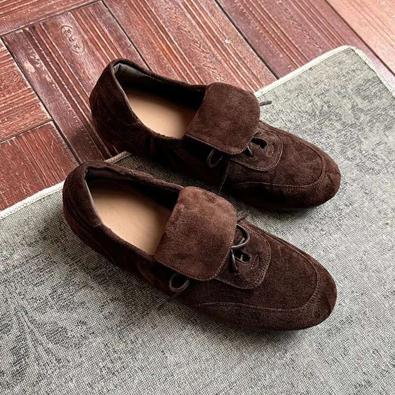 Real cow suede leather women flats lace up casual sport shoes