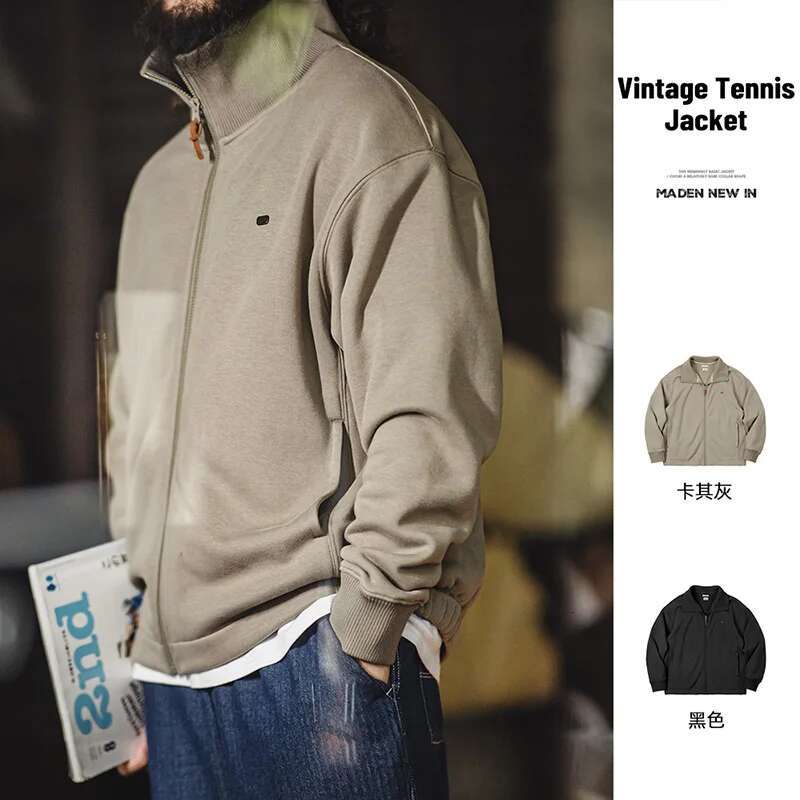 Men's High Neck Warm Polar Fleece Ing Thickened Coat Casual Sports Style Cardigan Sweater Vintage Tennis Jacket