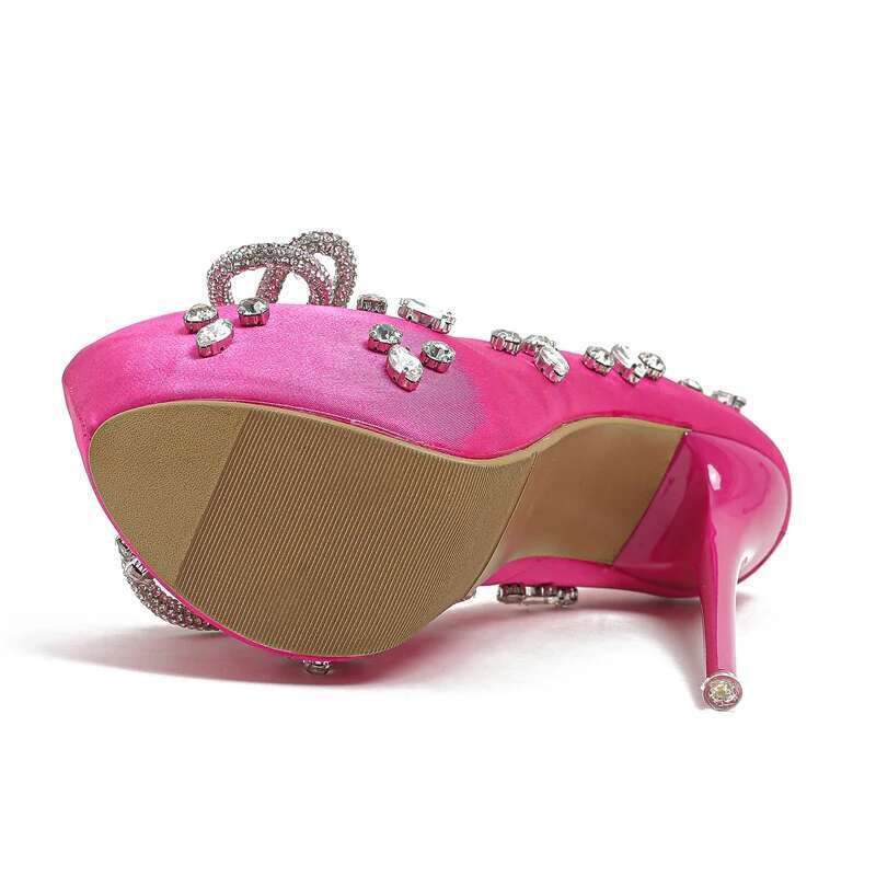 Extreme Rhies Butterfly-knot Platform Pumps Women Stiletto Heels CRYSTAL Round Toe Party Wedding Stripper Shoes