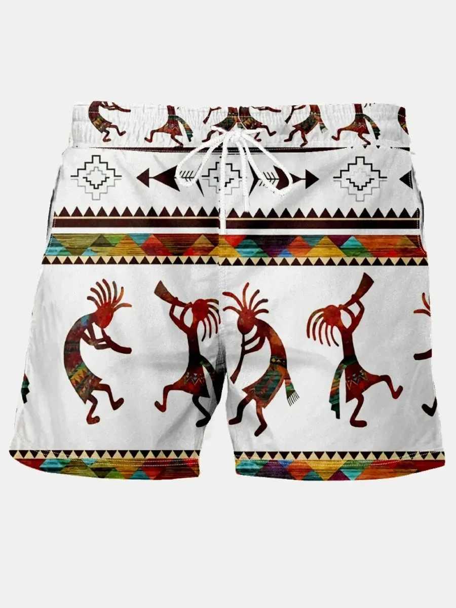 Men's Shorts Summer New Mens Shorts Swimming Pants Drawstring Retro Fashion Print Holiday Beach Holiday Hawaiian Micro Elastic Shorts z250219