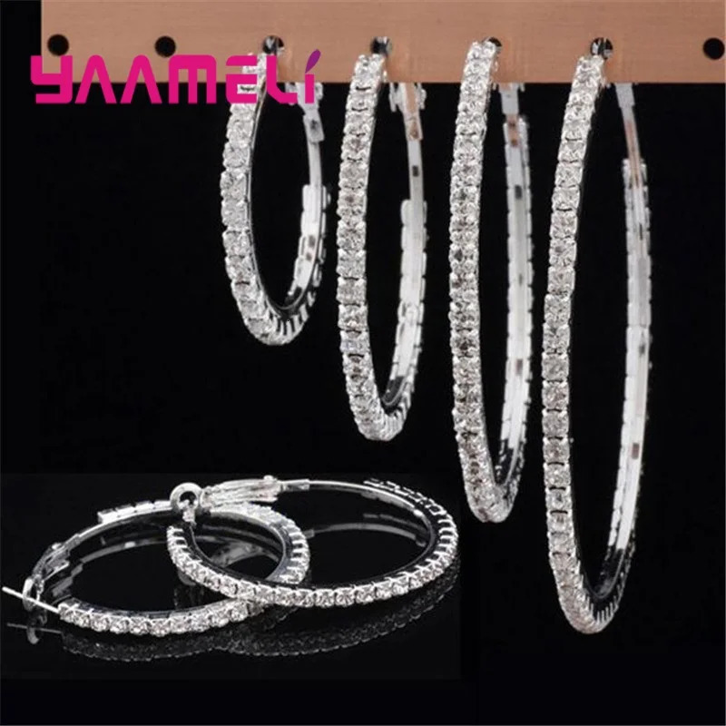 4pair Mix Fashion Women Hoop Earrings 925 Sterling Silver Austrian Crystal Cubic Zircon Circle Ear Brinco Pendientes 30-80mm250214