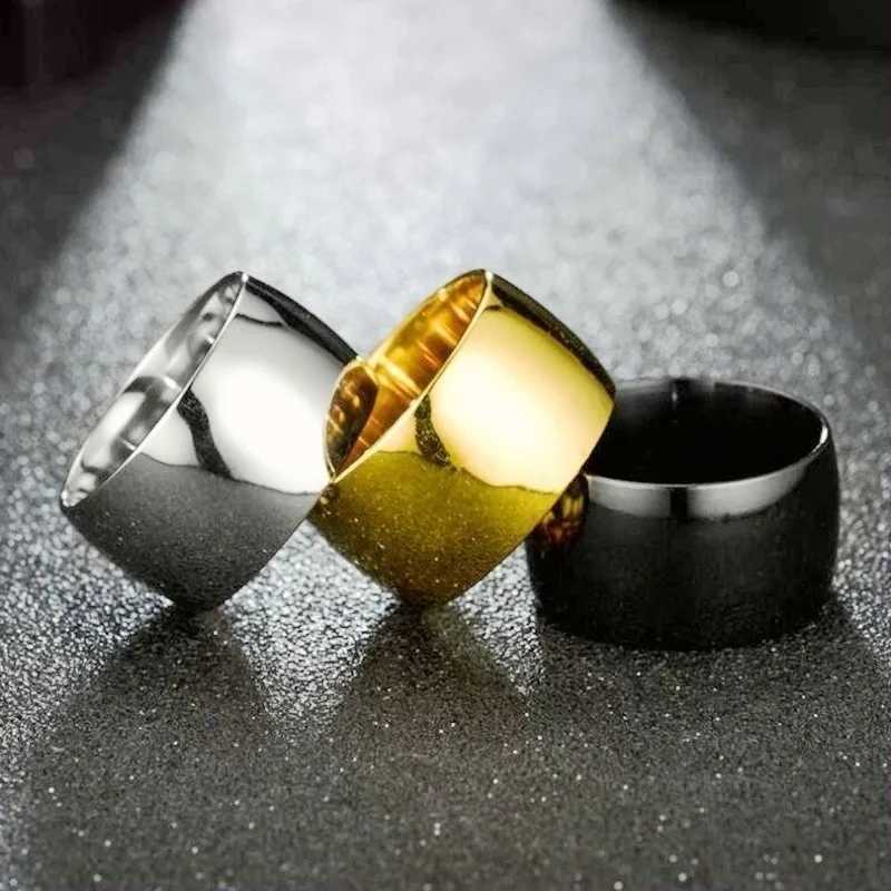 HNSP 12MM Wide Smooth Stainless Steel Ring For Men Male Finger Jewelry Accessories Gold Silver Black ColorXJ250219