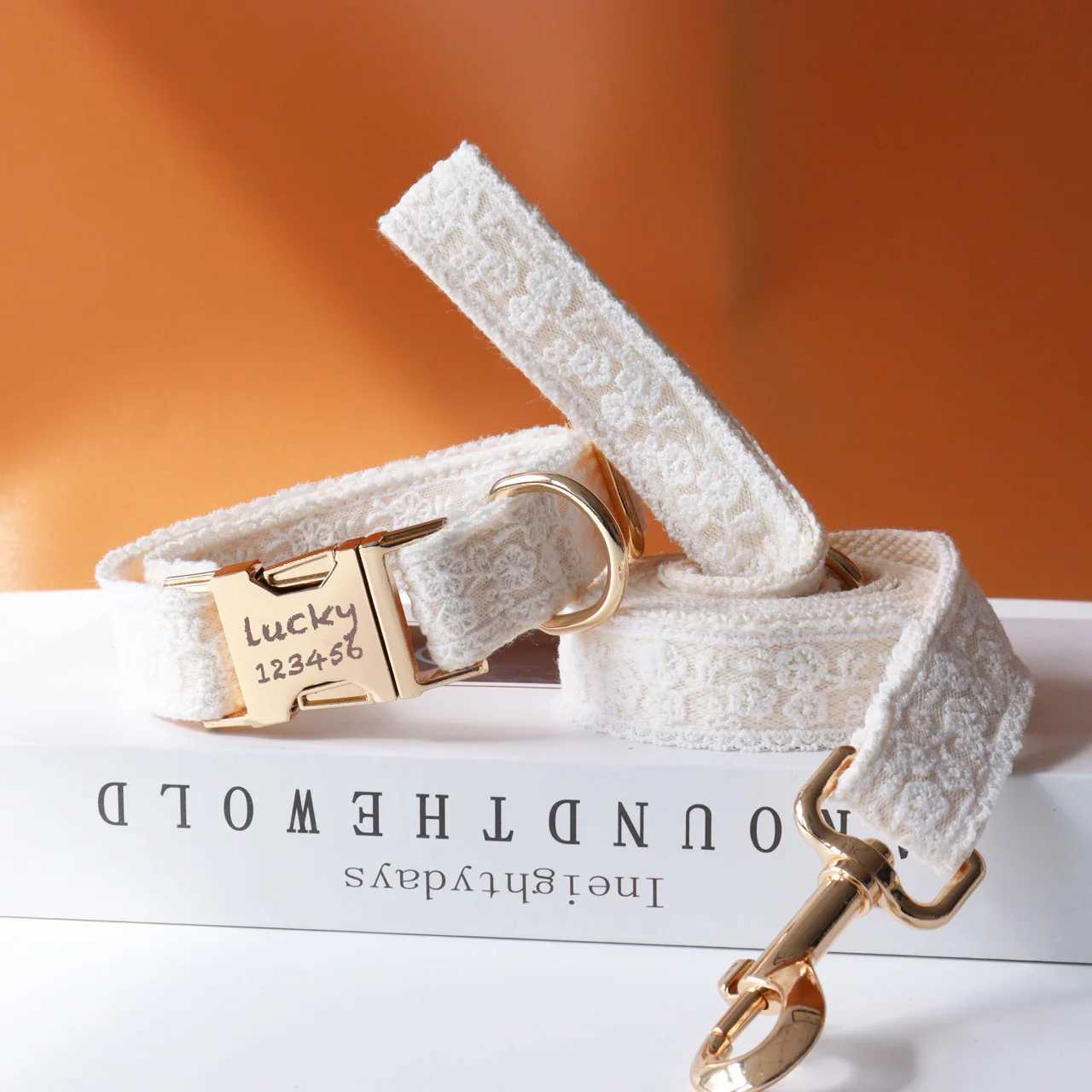 Personalized ID Lace Wedding Dog Collar Luxury Designer Rope Bow Customized Metal Soft Adjustable Pet Collar Get Married PartyXJ250218