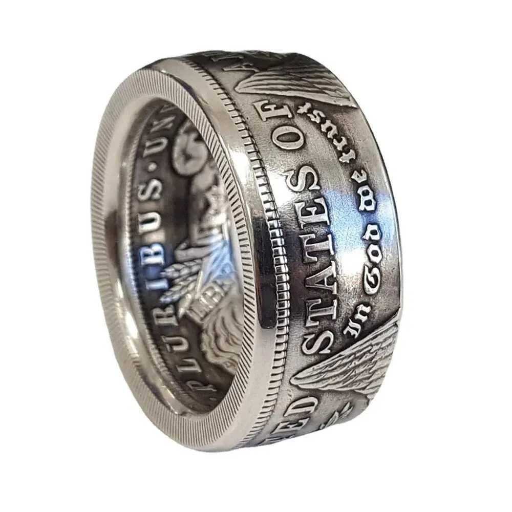 Morgan Silver Dollar Coin Ring Heads Silver Plated Handmade Women Men Vintage Punk Personality Coin Rings Fashion JewelryXJ250219