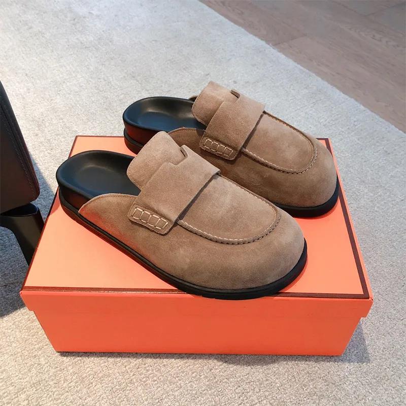 Designer Mule Suede Loafers for Summer Women Men Suede Leather Sandals Slip on Black Brown Beige Noir Comfortable Stylish Shoes Z250410