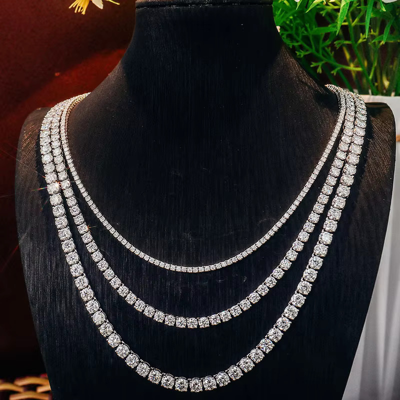 Hip Hop Iced Out Fine Jewelry Necklace Women Men Sterg Sier 2MM 3MM 4MM 5MM Moissanite Vvs Dia Tennis Chain