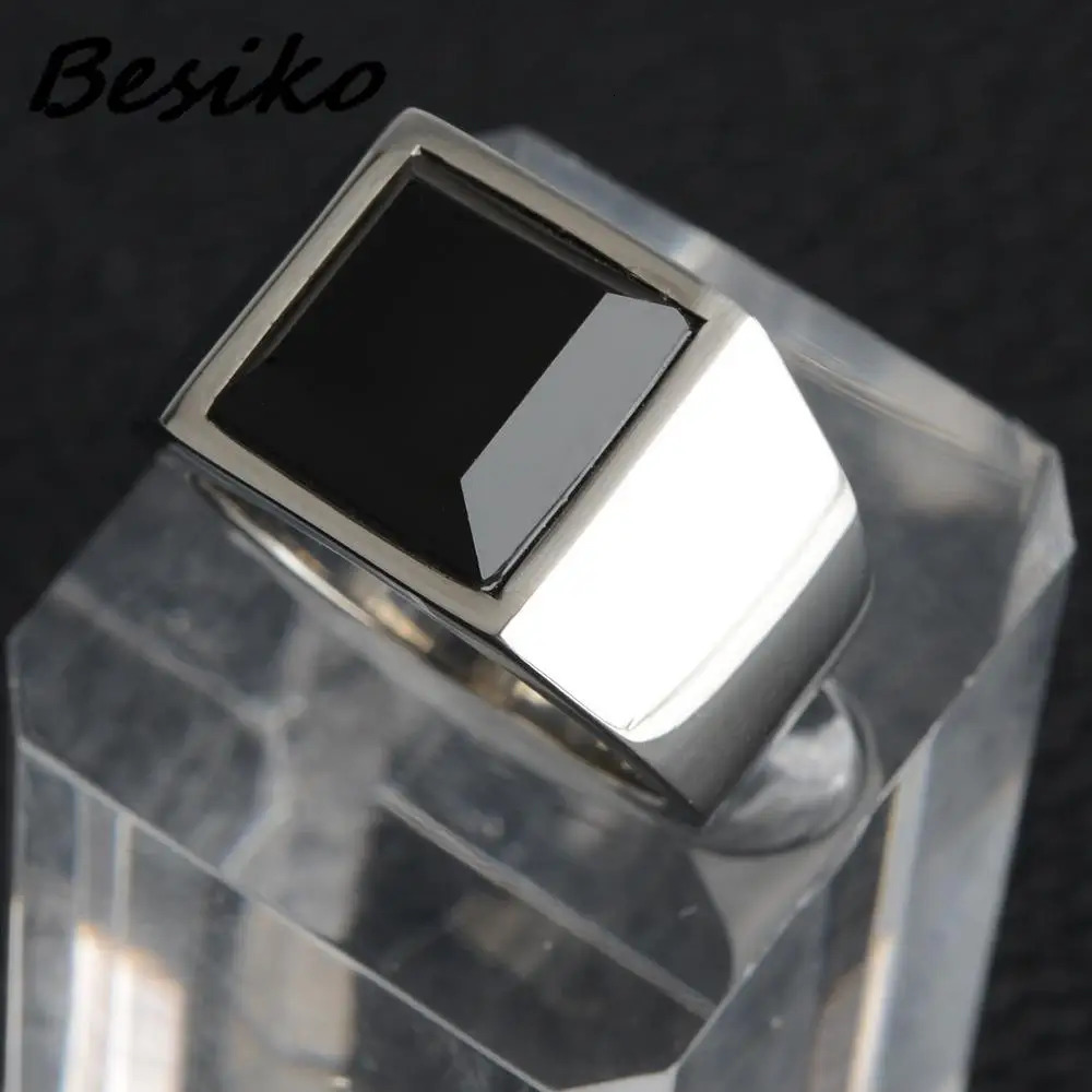 Besiko Trendy Men Square Black Stone Ring Stainless Steel Retro Signet Rings Rock Punk Male Jewelry Boyfriend Gift Drop 250213
