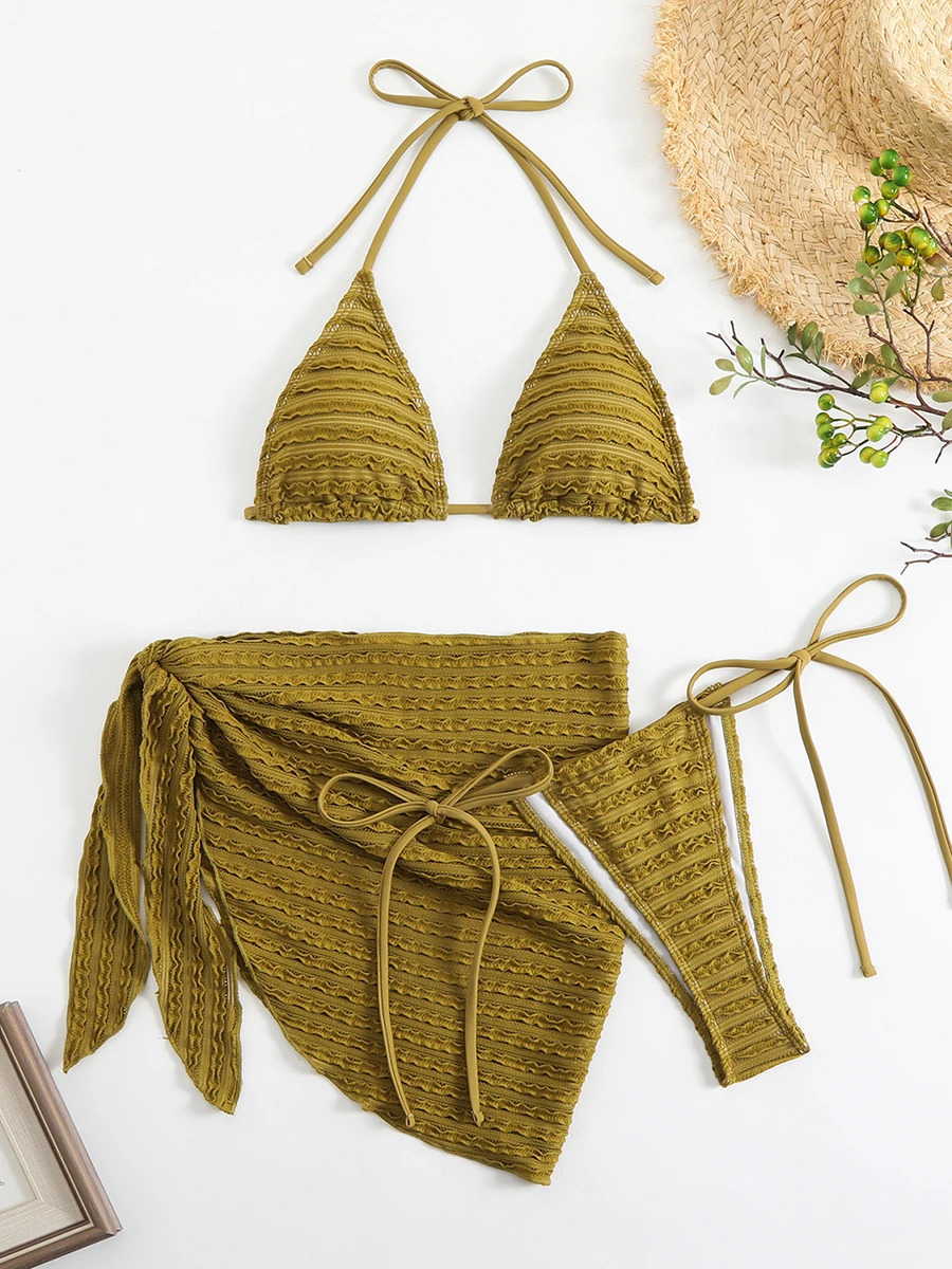 Sexy 3Piece Bikini Womens Swimsuit 2025 Summer Strap Triangle Bottom Set Beach 250219