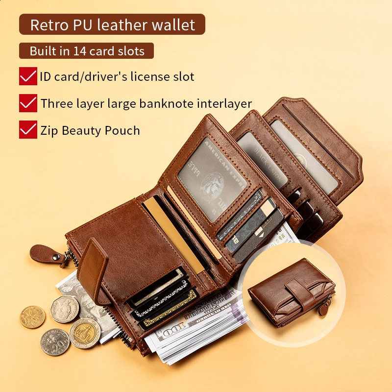 Mens Wallet Leather Short Vintage Multicard PU Pop Gift Box 250218