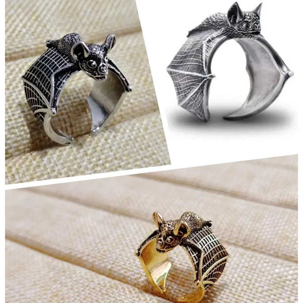 Halloween Vintage Bat Design Wing Rings for Women Men Adjustable Opening Punk Rings Party Cosplay Jewelry GiftsXJ250219