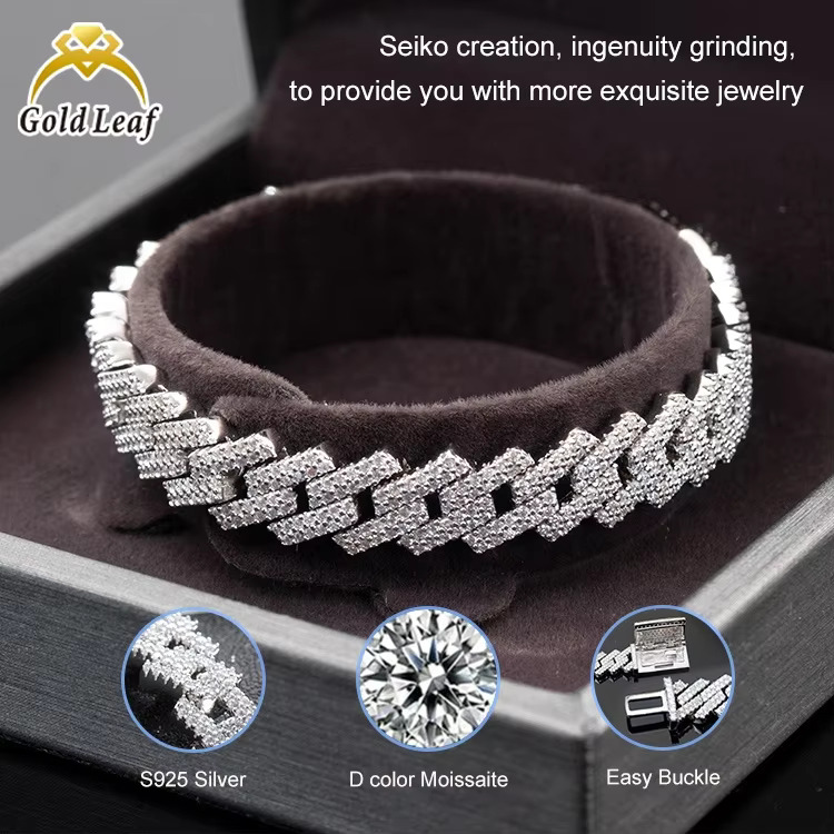 Goldleaf Fine Jewelry S Sterg Sier 2 Rows Miami Hiphop 8mm D VVS Moissanite Cuban k Chain