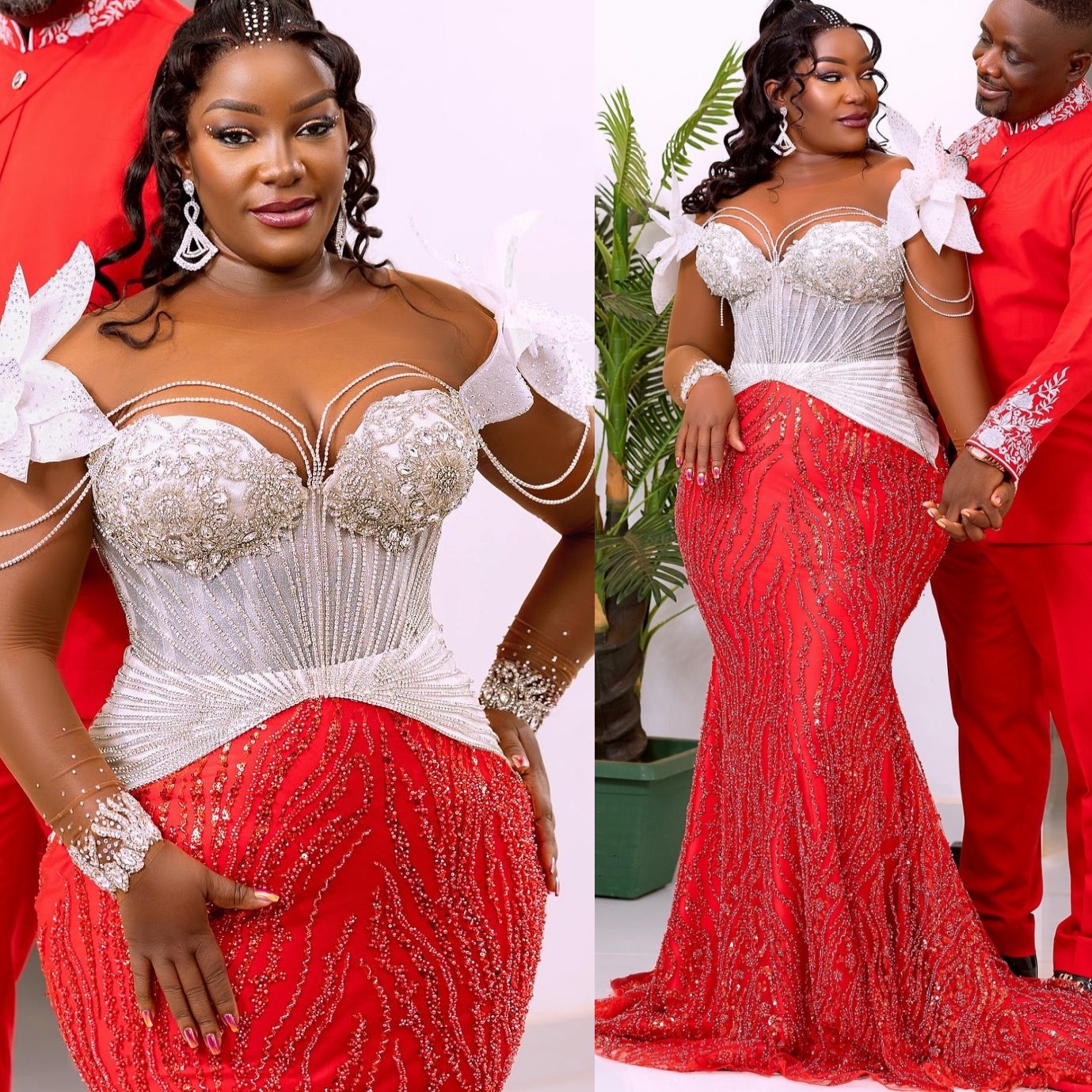 Aso Ebi Red Mermaid Prom Dresses 2025 Beaded Crystals Flowers Sequined Evening Formal Party Second Birthday Engagement Gowns Plus Size Dress For Speci