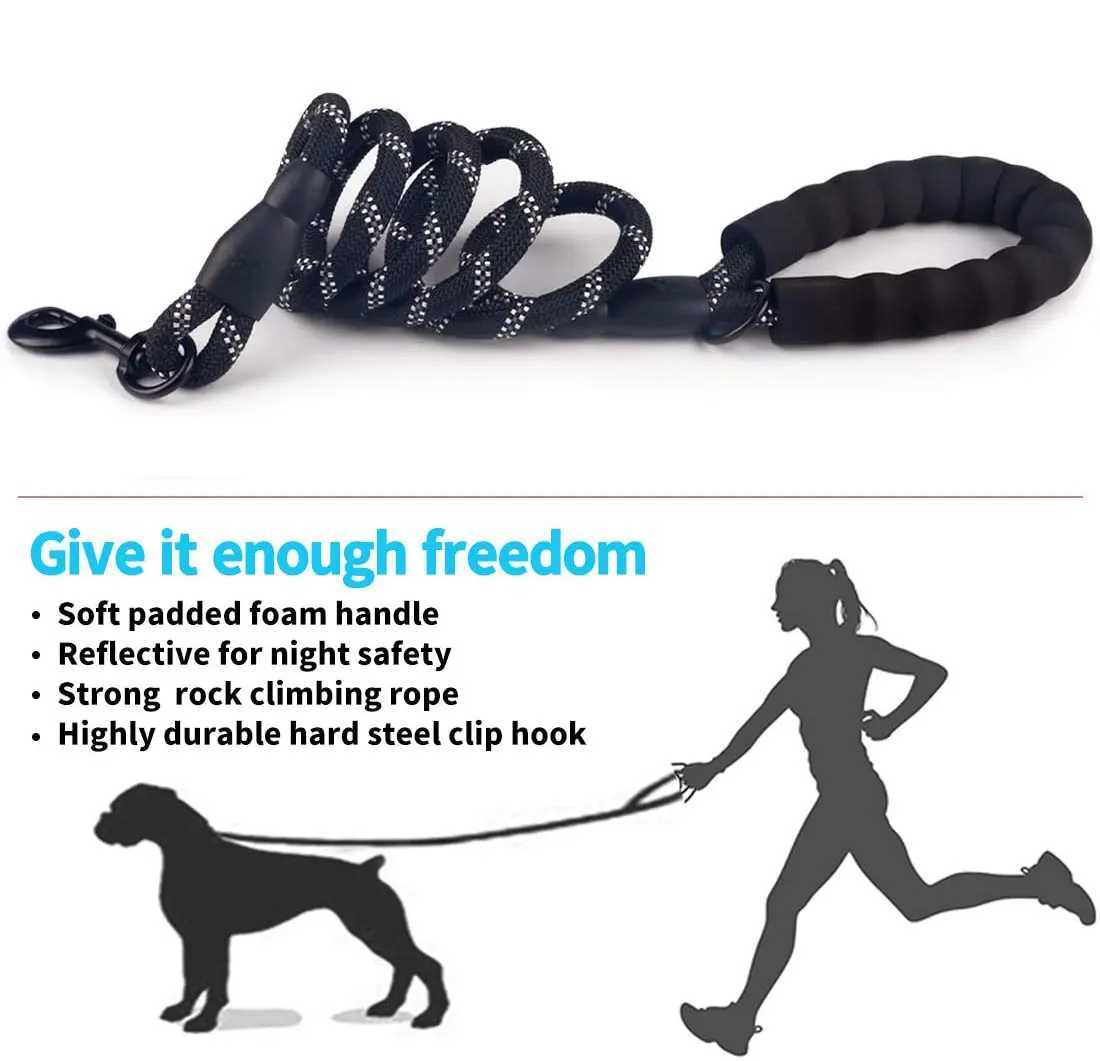 Pet Leash Reflective Strong Dog Leash 1.5M Long with Comfortable Padded Handle Heavy Duty Training Durable Nylon Rope LeashesXJ250218