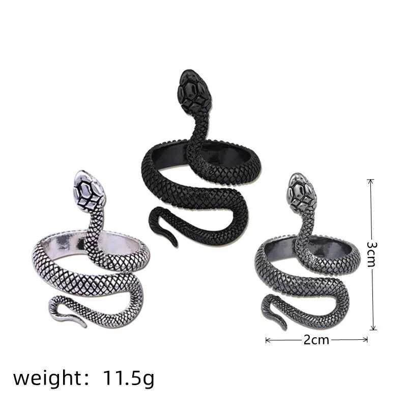 3pcs Ring Set For Both Men And Women Hip Hop Style Personalized Exaggerated Snake Retro Electrophoresis Gun Black RingXJ250219