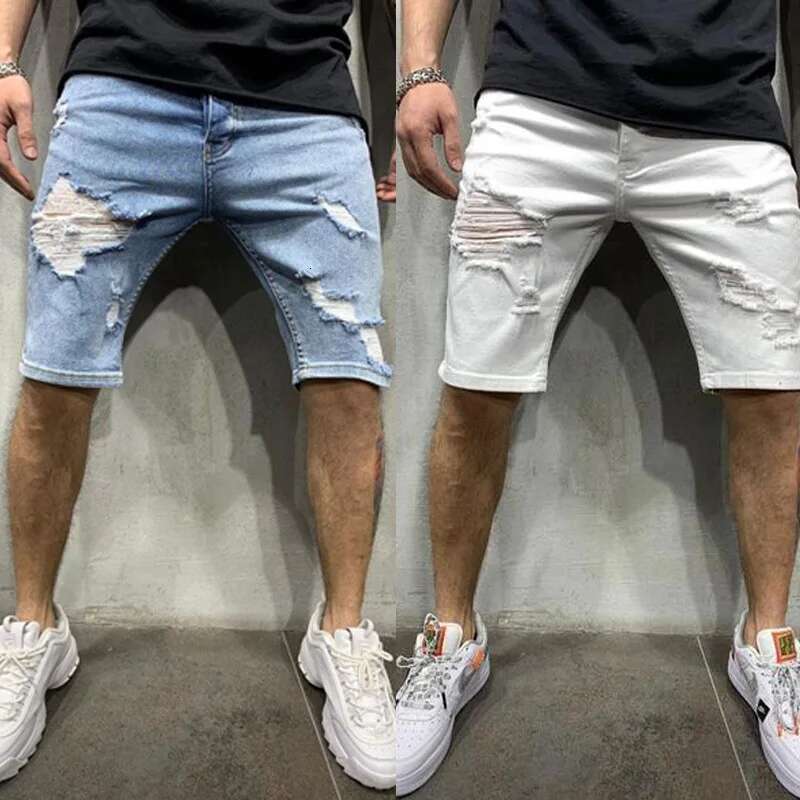 2025 Striped Fringe Denim Shorts New Summer Men's Personalized Design Retro Washed Perforated Denim Shorts Large Casual Fashion Shorts
