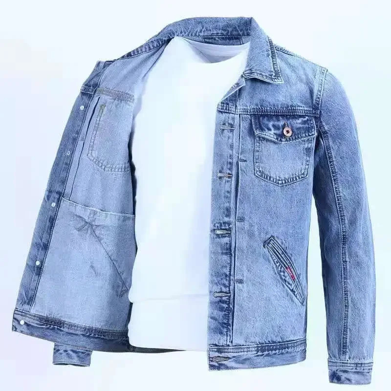Blue Male Jean Coats Button Pocket Mens Denim Jacket Autumn Cowboy G Winter Oversize ed Size L Outwear Clothing in Y2k 250214