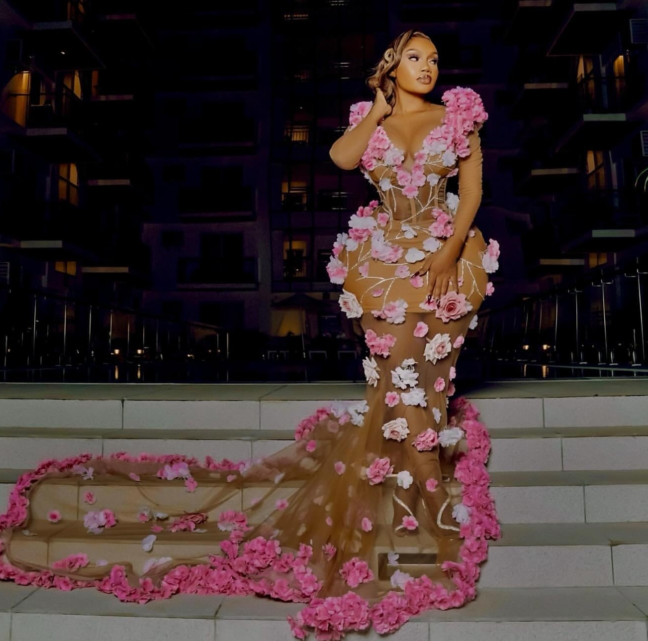 Aso Ebi Pink Mermaid Prom Dresses 2025 Illusion Flowers Beaded Tulle Evening Formal Party Second Birthday Engagement Gowns Plus Size Dress For Special