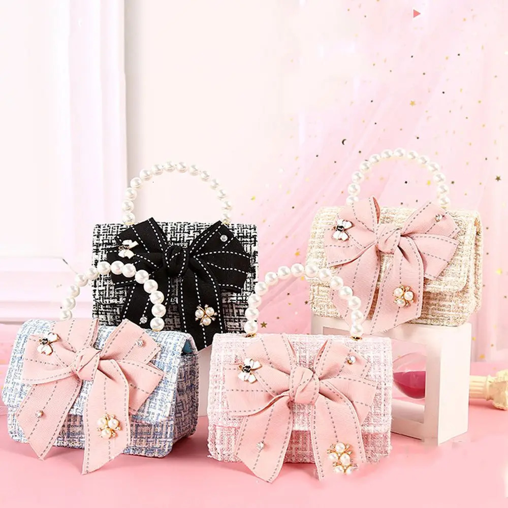 Fashion Mini Korean Handbags Kids Purses Bow-knot Crossbody Cute Pearl Hand Bags Tote Little Girl Small Party Coin Pouch 250219