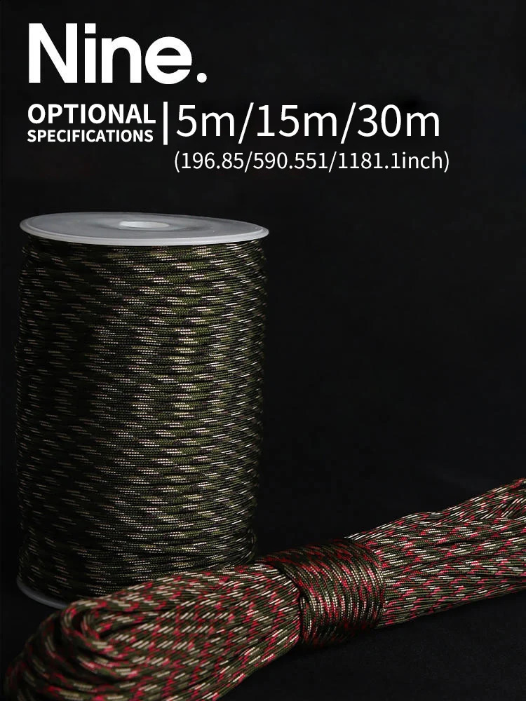 9 Cores 550 Paracord Cord 5 15 30 M Dia4mm For Outdoor Camping Survival Lanyard Parachute Rope Hiking Tent Accessories 250213