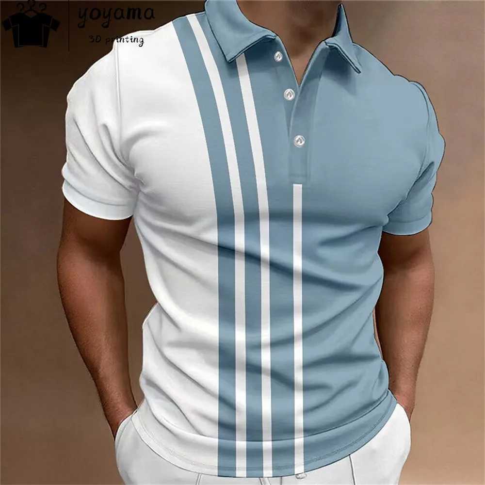 Fashion Polo Shirt For Men 3D Stripe T-Shirt Tops Summer Short Sleeve High Quality Polo Shirts Black Tees Casual Mens Clothing XJ250605