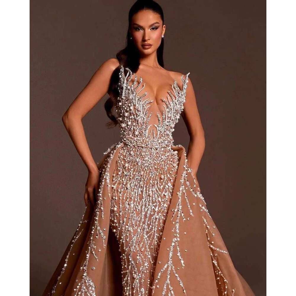 Dresses Mermaid Detachable Spaghetti Strap Pearls Sequins or-Length Princess Bride Wedding Dress Custom Made