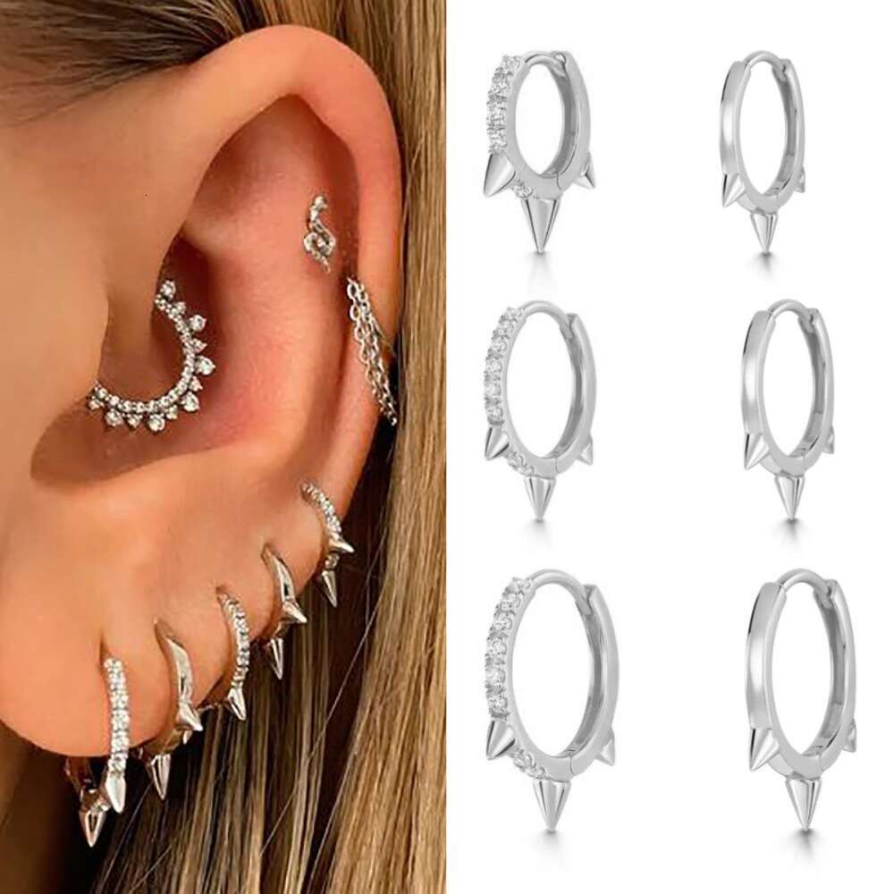 Popular Punk Rivet Round Female Smooth Zircon Piercing Earrings