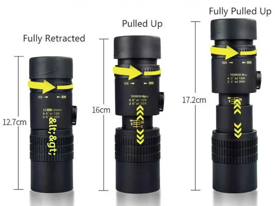 High-Power HD Zoom Mini Monocular Telescope Mobile Phone Camera Super Telephoto Zoom Hunting Telescope 10-300x40 Z250219