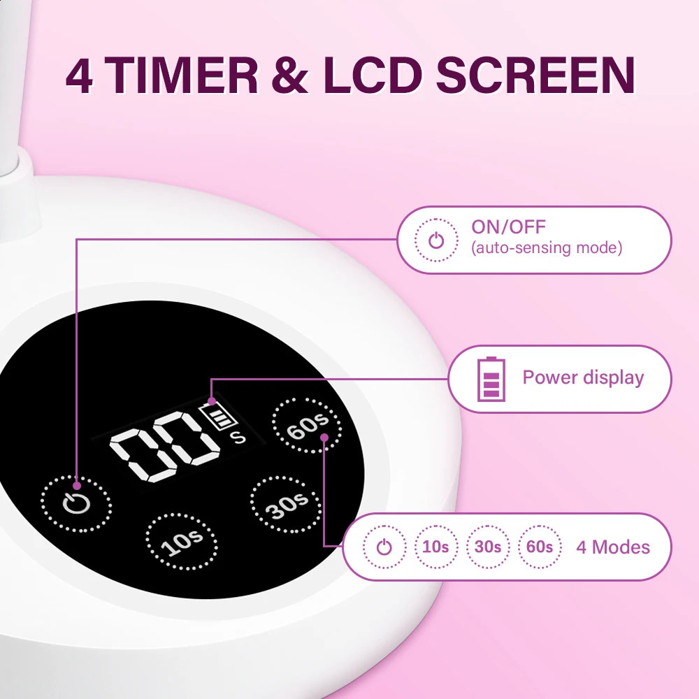 Cordless UV LED Nail Lamp for Gel Nails Polish 10W Rechargeable Fast Curing Nail Dryer Mini UV Light with 4 Timers Auto Sensor 250214