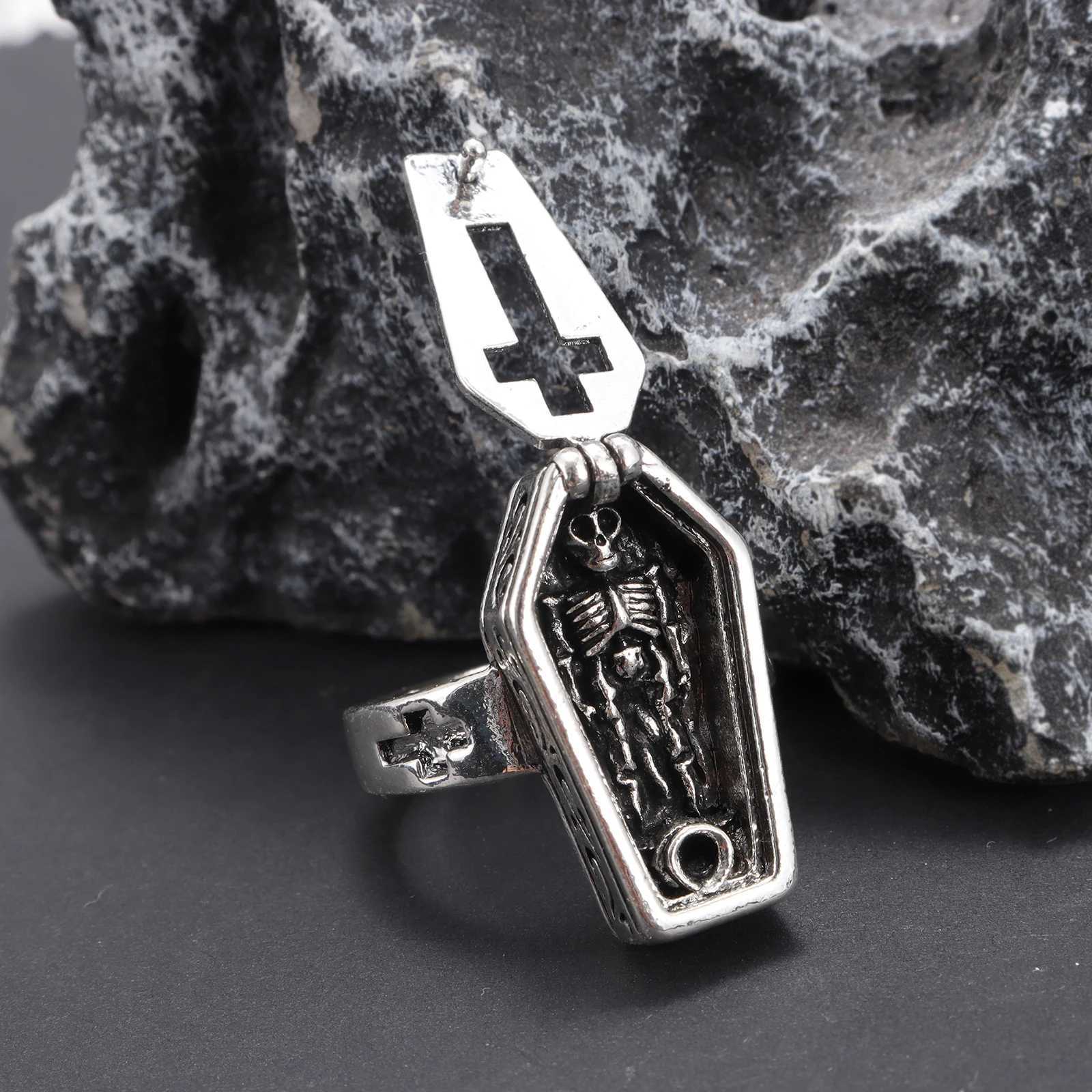 Retro Fashion Man Skull Coffin Cross Punk Hip-hop Gothic Ring Jewelry GiftXJ250219