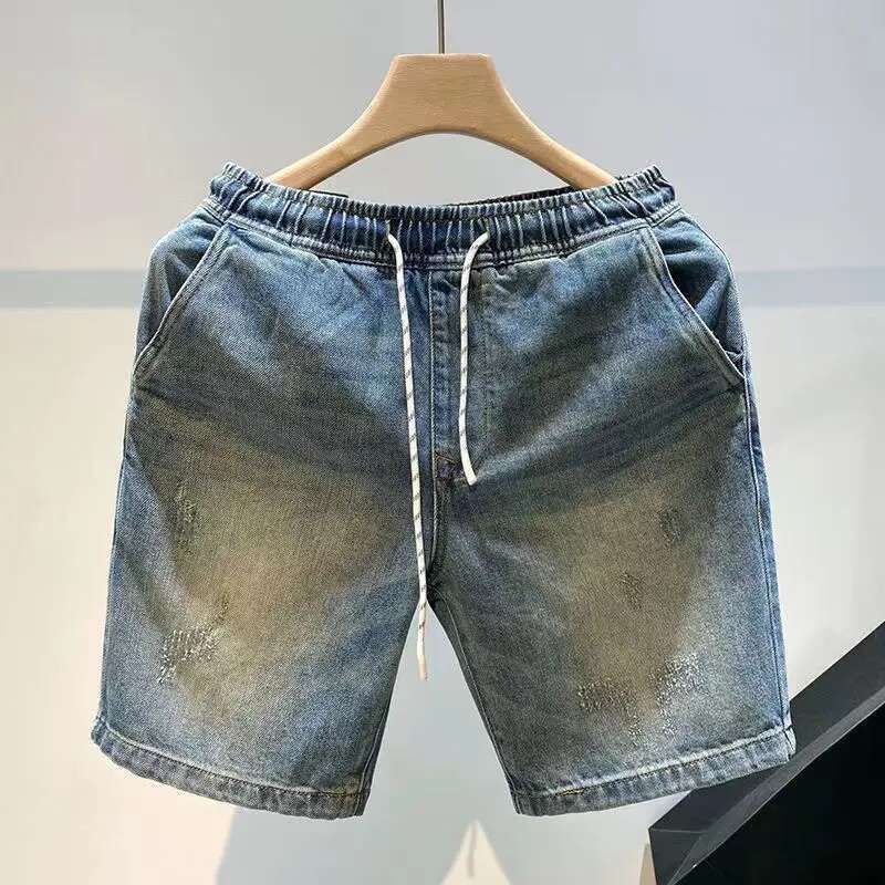 New American Style Popular Casual Loose Denim Shorts Men's Fashion Brand Three Seasons Summer Multifunctional Sports Drawstring Straight Leg Pant